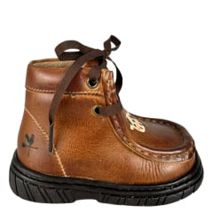 Coturno Destroyer Infantil Caminhos Da Roça Couro Whisky Escuro Café Com Bordado Vaquinha Ref:KB48-1-KI119-1