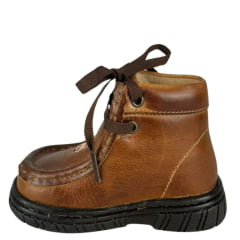 Coturno Destroyer Infantil Caminhos Da Roça Couro Whisky Escuro Café Com Bordado Vaquinha Ref:KB48-1-KI119-1