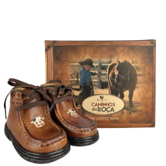 Coturno Destroyer Infantil Caminhos Da Roça Couro Whisky Escuro Café Com Bordado Vaquinha Ref:KB48-1-KI119-1