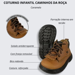 Coturno Infantil Caminhos da Roça Couro Caramelo Com Franja Ref.KJ13