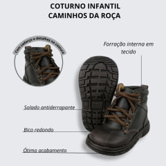 Coturno Infantil Caminhos da Roça Couro Fóssil Café Ref. KI02-1