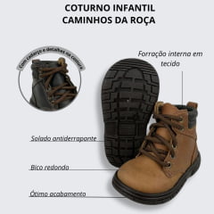 Coturno Infantil Caminhos da Roça Couro Fóssil Caramelo Ref.KI02-1