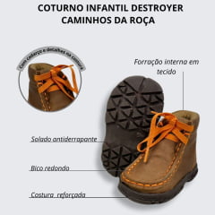 Coturno Infantil Destroyer Bebê Caminhos Da Roça Couro Caramelo/Laranja Ref:KB33-1