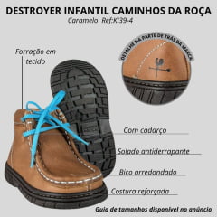 Coturno Infantil Destroyer Caminhos Da Roça Couro Caramelo Com Azul Ref:KI39-4