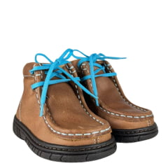 Coturno Infantil Destroyer Caminhos Da Roça Couro Caramelo Com Azul Ref:KI39-4