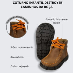 Coturno Infantil Destroyer Caminhos Da Roça Couro Caramelo/Laranja Ref:KI39-1