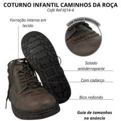 Coturno Infantil Juvenil Caminhos Da Roça Couro Fóssil Café Solado Inf Ref:KJ14-4