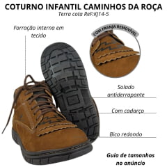 Coturno Infantil Juvenil Caminhos Da Roça Couro Nobuck Terra Cota Solado Inf Ref: KJ14-5