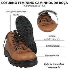 Coturno Juvenil Feminino Caminhos Da Roça Couro Fóssil Caramelo Solado Tratorado Ref:KJ14-3