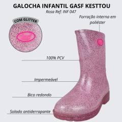 Galocha Infantil Gasf/Kes Rosa Glitter Cano Baixo E Com Luzes No Salto Ref: INF047