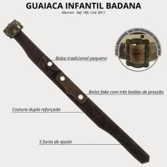 Guaiaca Infantil Badana Duas Costuras Couro Marrom Fivela Dourada Ref: 180 Cod: 0011
