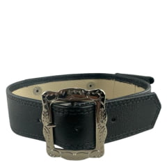 Guaiaca Infantil Badana Duas Costuras Couro Preto Fivela Prata Ref: 180 Cod: 0011