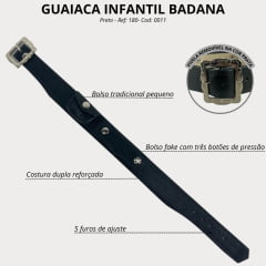 Guaiaca Infantil Badana Duas Costuras Couro Preto Fivela Prata Ref: 180 Cod: 0011