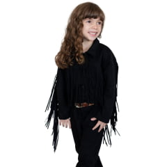 Jaqueta Princesa Infantil Country City Preto Com Franja Ref:JIP2083