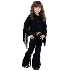Jaqueta Princesa Infantil Country City Preto Com Franja Ref:JIP2083