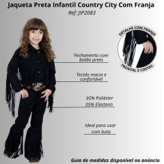 Jaqueta Princesa Infantil Country City Preto Com Franja Ref:JIP2083
