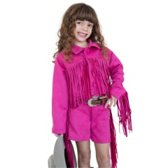 Jaqueta Princesa Infantil Country City Rosa Com Franja Ref:JIP2083
