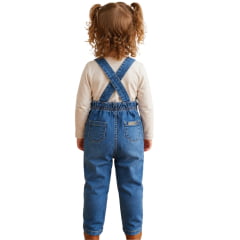 Jardineira Infantil Baby Ranch Jeans Longa Calça Com Aplique Ferradura - REF:9006