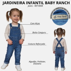 Jardineira Infantil Baby Ranch Jeans Longa Calça Tradicional REF:9008