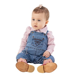 Macacão Baby Zenz Blue Jeans Médio Com Regulagem E Bordados Ref:1531ZW0225064