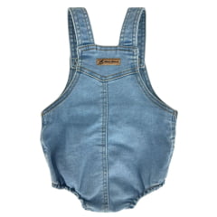 Macacão Jardineira Bebê Baby Ranch Jeans Claro Manga Curta Com Aplique Cavalo Ref:9003