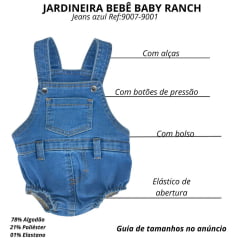 Macacão Jardineira Bebê Baby Ranch Jeans Destroyer Tradicional Curta Ref:9007-9001