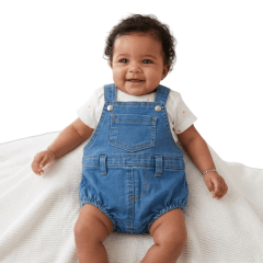 Macacão Jardineira Bebê Baby Ranch Jeans Destroyer Tradicional Curta Ref:9007-9001