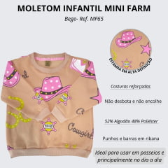 Moletom Infantil BNN Mini Farm Estrela Cowgirl Bege R:MF65