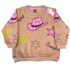 Moletom Infantil BNN Mini Farm Estrela Cowgirl Bege R:MF65