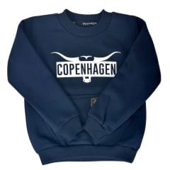 Moletom Infantil Copenhagem Azul Escuro Manga Longa Com Logo Long HornBranco COD:8683