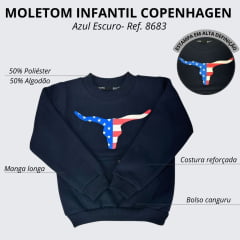 Moletom Infantil Copenhagem Azul Escuro Manga Longa Com Long Horn EUA COD: 8683