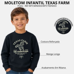 Moletom Infantil Juvenil Texas Farm Feeling Gola Careca Preto Estampado Em Bege REF:MTCMINI003/MTCTEEN003