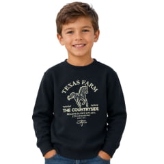 Moletom Infantil Juvenil Texas Farm Feeling Gola Careca Preto Estampado Em Bege REF:MTCMINI003/MTCTEEN003 Moletom Infantil Juvenil Texas Farm Feeling Gola Careca Preto Estampado Em Bege REF:MTCMINI003/MTCTEEN003