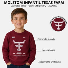 Moletom Infantil Juvenil Texas Farm Lifestyle Gola Careca Vermelho Bordo Estampada REF:MTCMINI002/MTCTTEN002