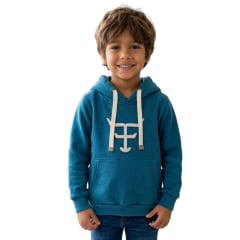 Moletom Infantil Texas Farm Azul Petróleo Com Logo Branco Modelo Canguru Com Capuz Ref:MTEEN0001