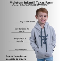 Moletom Infantil Texas Farm Cinza Com Logo Bordado Modelo Canguru Com Capuz Ref:MTMINI0001/MTEEN0001