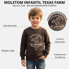 Moletom Infantil Texas Farm Feeling Marrom Café Estampa Bege Claro REF:MTCMINI003/MTCTEEN003