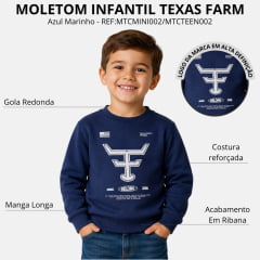 Moletom Infantil Texas Farm Lifestyle Azul Marinho Estampa Branco REF:MTCMINI002/MTCTEEN002
