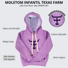 Moletom Infantil Texas Farm Lilás Modelo Canguru Com Logo Roxo Ref:MTMINI 001