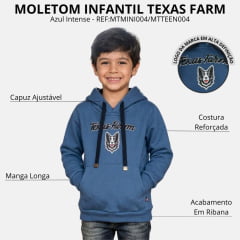 Moletom Infantil Texas Farm Canguru Com Capuz Azul Intense Estampa Cinza/Preto REF:MTMINI004/MTTEEN004