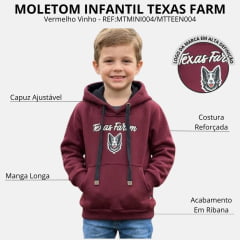Moletom Infantil Texas Farm Canguru Com Capuz Vermelho Vinho Estampa Off White/Preto REF:MTMINI004/MTTEEN00