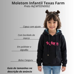 Moletom Infantil Texas Farm Preto Com Logo Rosa Modelo Canguru Com Capuz Ref:MTEEN0002