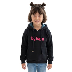 Moletom Infantil Texas Farm Preto Com Logo Rosa Modelo Canguru Com Capuz Ref:MTEEN0002