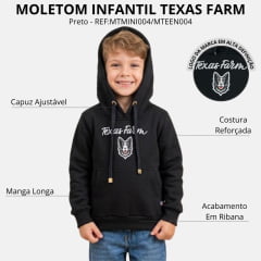 Moletom Infantil Texas Farm Preto Canguru Com Capuz Estampa Cinza Claro REF:MTMINI004/MTEEN004