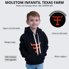 Moletom Infantil Texas Farm Preto Modelo Canguru Com Logo Laranja Neon Ref:MTMINI 001