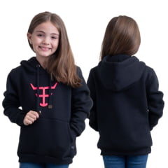 Moletom Infantil Texas Farm Preto Modelo Canguru Com Logo Rosa Neon Ref:MTMINI 001