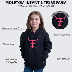 Moletom Infantil Texas Farm Preto Modelo Canguru Com Logo Rosa Neon Ref:MTMINI 001