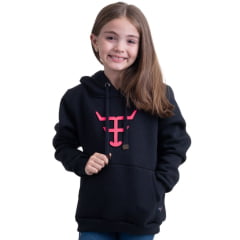 Moletom Infantil Texas Farm Preto Modelo Canguru Com Logo Rosa Neon Ref:MTMINI 001