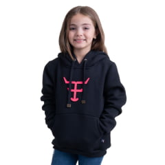 Moletom Infantil Texas Farm Preto Modelo Canguru Com Logo Rosa Neon Ref:MTMINI 001