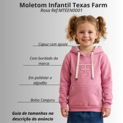 Moletom Infantil Texas Farm Rosa Algodão Doce Com Logo Rosa BB Modelo Canguru Com Capuz Ref:MTEEN0001